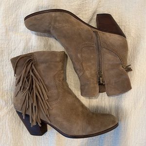 Sam Edelman Tan “Louie” Fringe Suede Booties